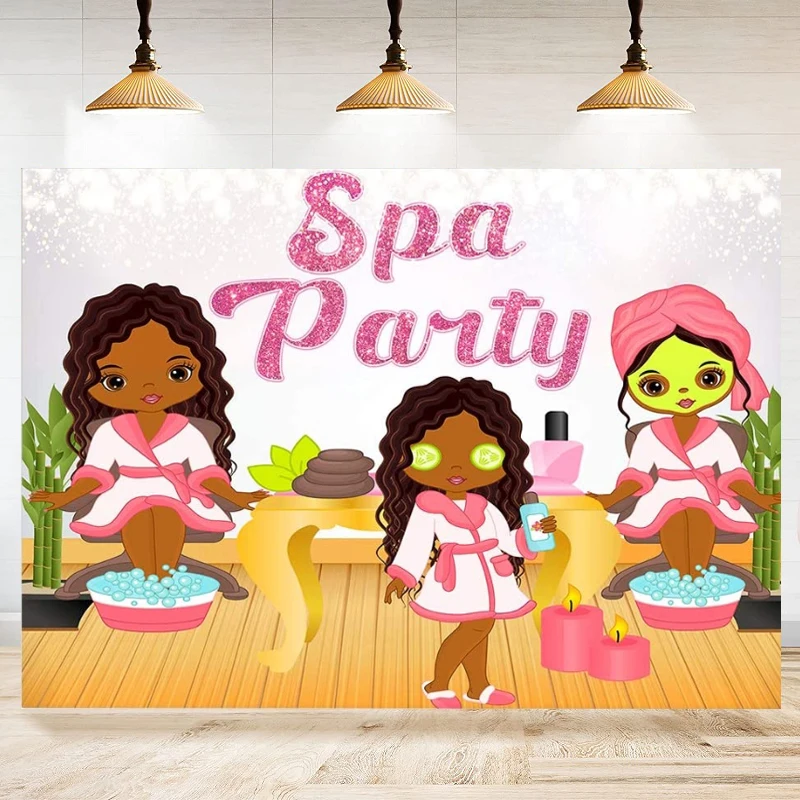 Photography Backdrop Girls Salon Slumber Pamper Party Spa Day Background Facial Beauty Bubbles Foot Spa Bath Bday Party Poster