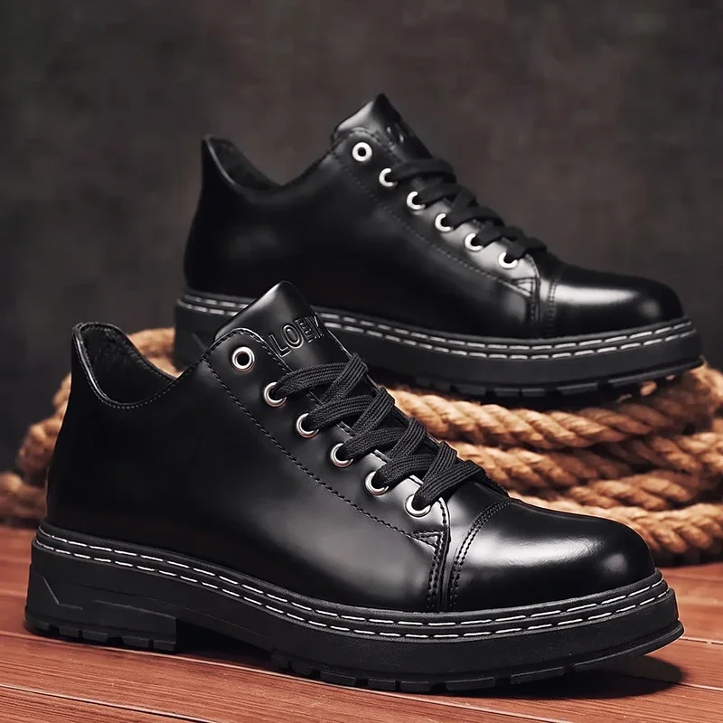 Schwarze Herren-Lederschuhe mit Schnürung, dicke Sohle, Business-Casual, formelle Alltagsschuhe, Oxford-Schuhe für Männer – Detail 7