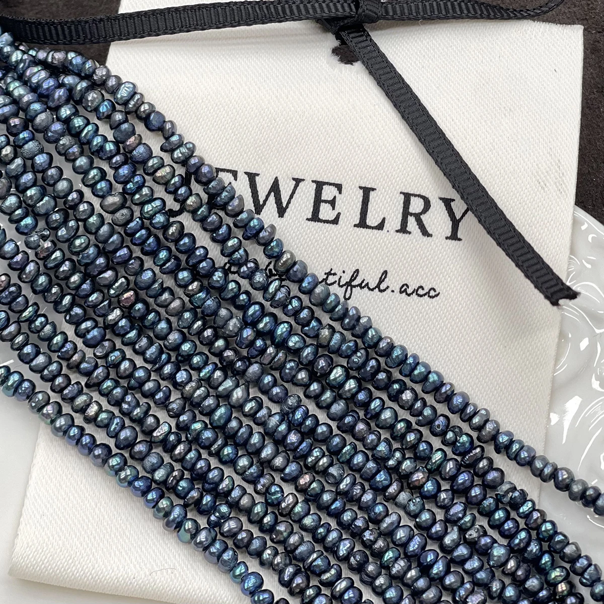 3–4 mm schwarze flache Perlen, 36 cm, natürliche Süßwasserperlen, brotförmige Perlen für die Schmuckherstellung, DIY-Halsketten, Armbänder, Zubehör – Detail 4