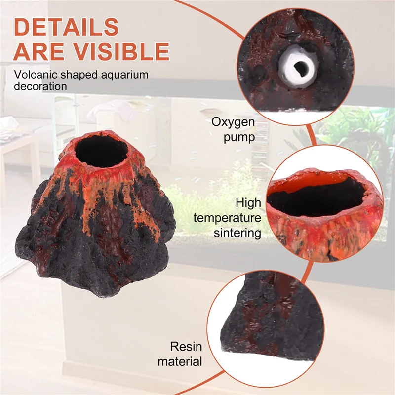 N96R Dekoracja Akwarium w Kształcie Wulkanu Pompa Tlenu Kamień do Napowietrzania Napęd Pompy Powietrza Zabawka do Akwarium Ozdoba Dekoracyjna