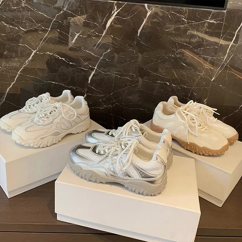 Спортивная обувь, женские повседневные женские кроссовки, женская обувь из натуральной кожи с круглым носком, мягкие сабо на платформе, универсальные, увеличивающие рост