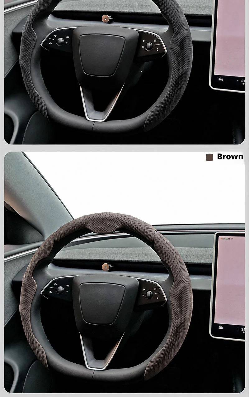 SEAMETAL 3-teiliger Lenkradbezug aus Nappaleder, segmentiertes Design, atmungsaktiv, rutschfest, universeller Lenkradschutz für Autos – Detail 5