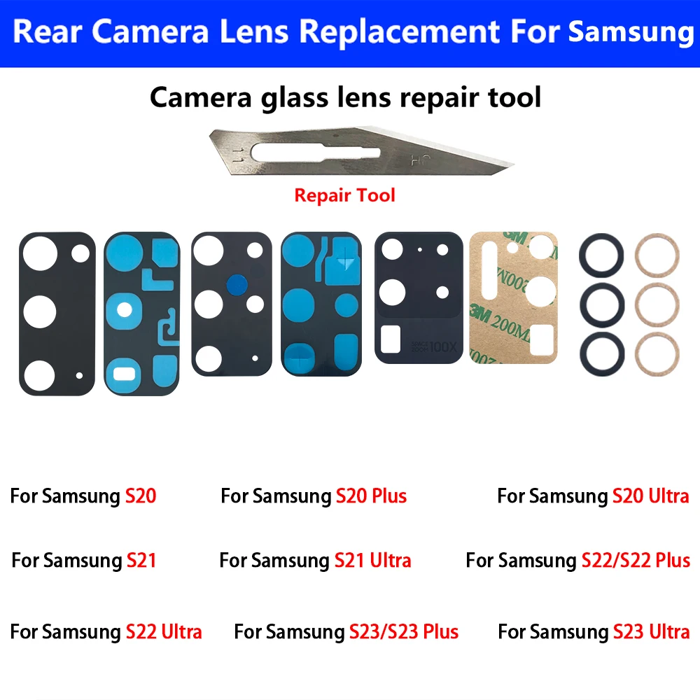 Rear Back Camera Glass Lens For Samsung S23 S22 S20 Plus Ultra Camera Glass With Glue Adhesive