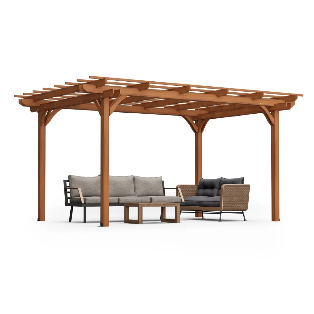 

12 x 10 FT Outdoor Wood Pergola, Wooden Grape Pergola for Climbing Plant Support for Garden, Patio, Backyard, Deck, Brown