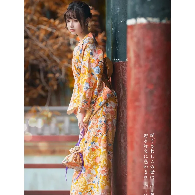 New Kimono Women's Dress Improvement Japanese Bathrobe Yellow Cute Goddess Girl Kimono Shooting Photo Dress