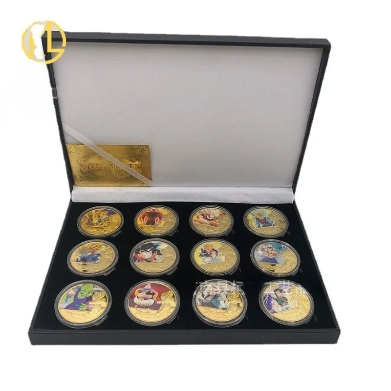 

12pcs New Hot Selling Classic Anime Dragon Ball Commemorative Coins Metal Crafts Die-casting Stickers Badges Holiday Gifts