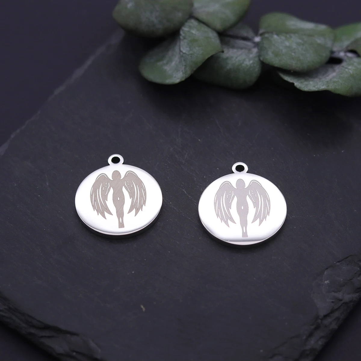 2pcs Guardian Angel Charms Stainless Steel Engraved Angel Round Pendant for DIY  Jewelry Making Necklace Earrings Wholesale view 4
