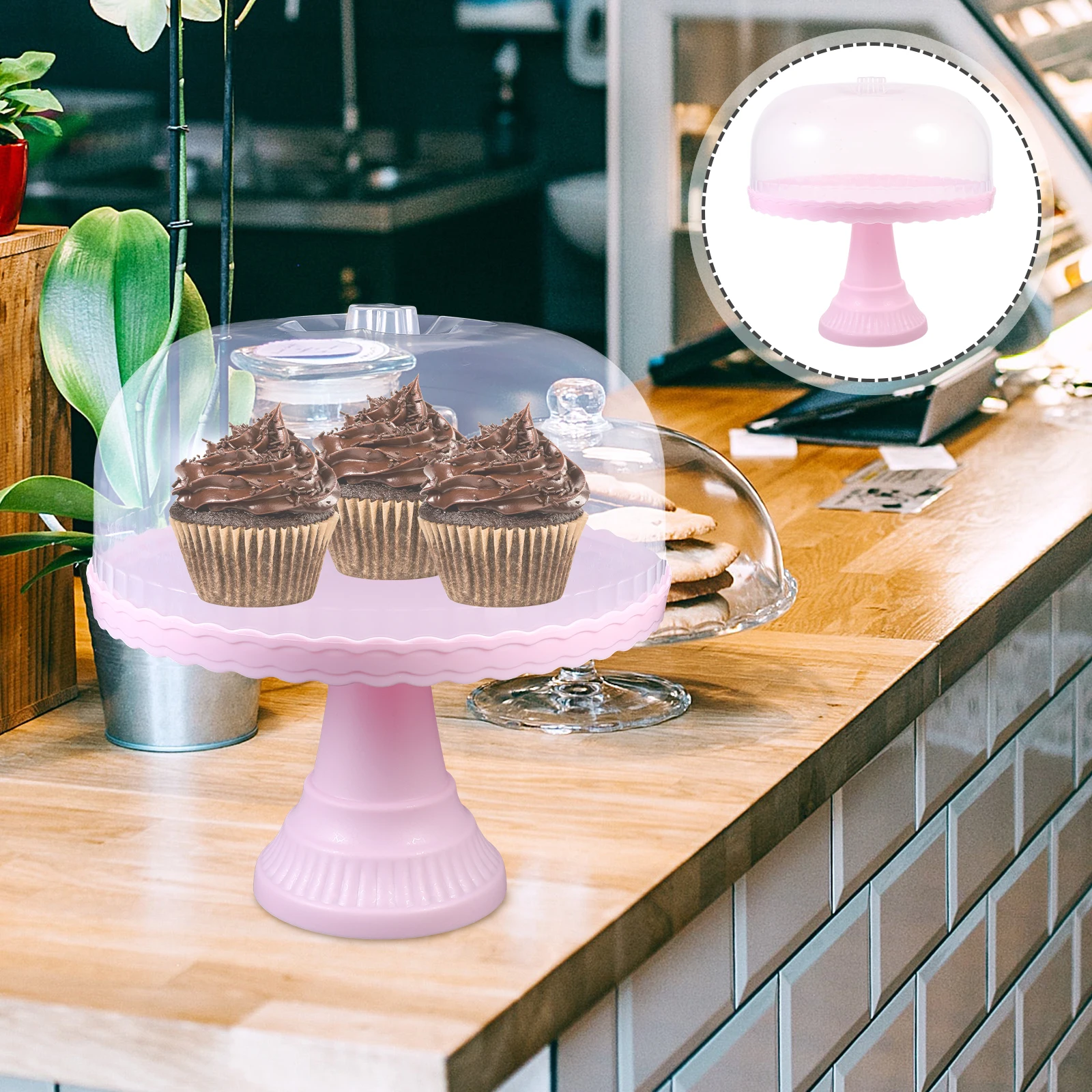 

Cake Display Stand Plate Platter Tray with Lid for Party Pp Cupcake Holders Dessert Stands