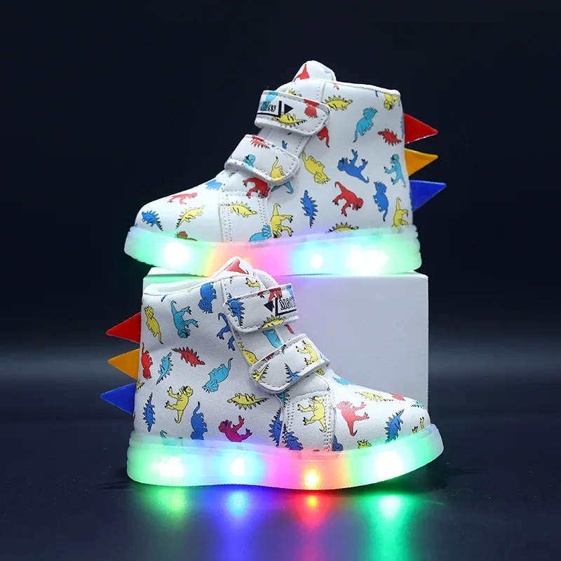 New Children's Sports Shoes Cartoon Dinosaur Kid's LED Illuminated Light Shoes 1-6 Year Old Boys' Sports Leisure Sneakers