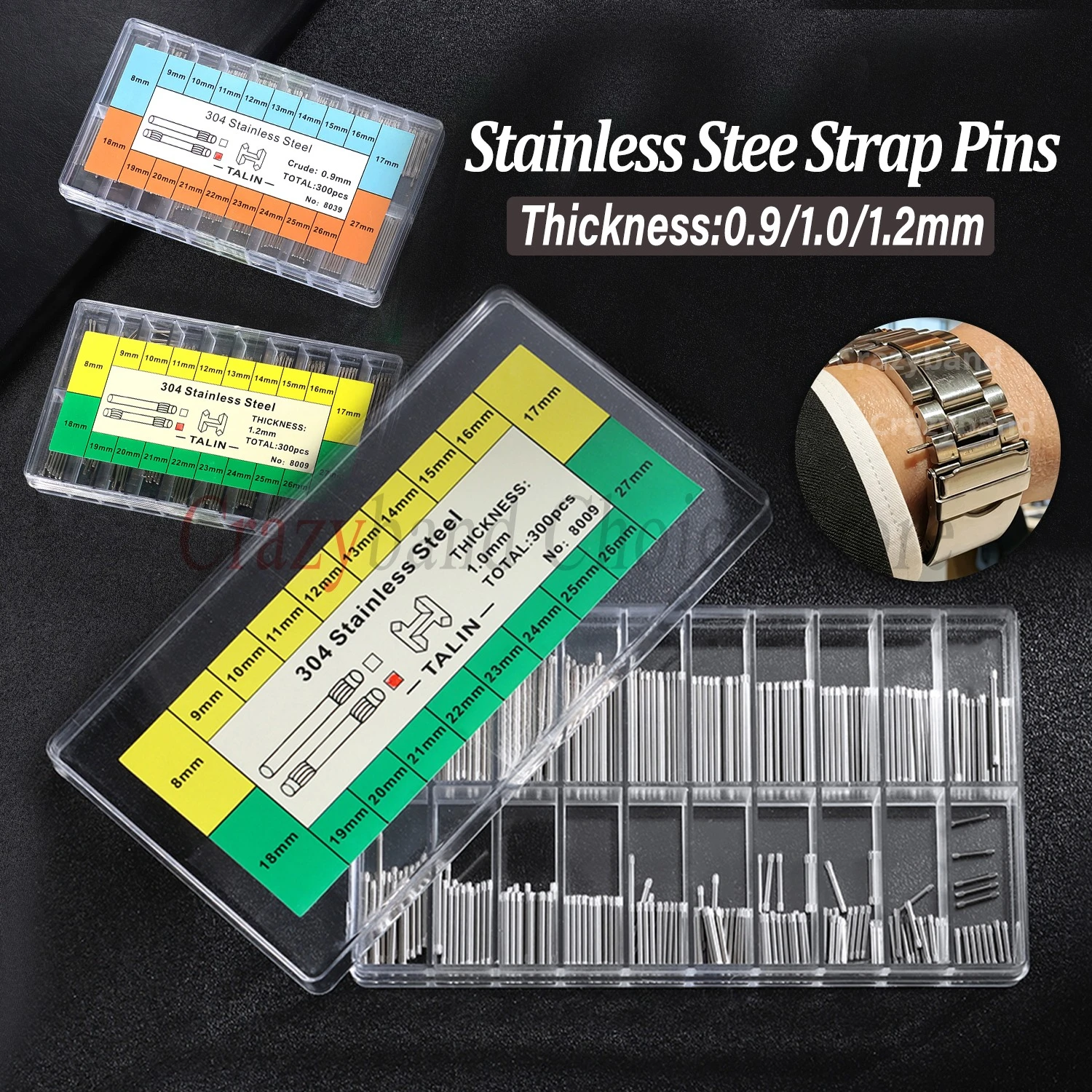Two-sided Knurled 0.9/1.0/1.2mm Thickness Stainless Steel Bar Watch Band Bracelet Link Pin for Steel Strap Accessory With Box