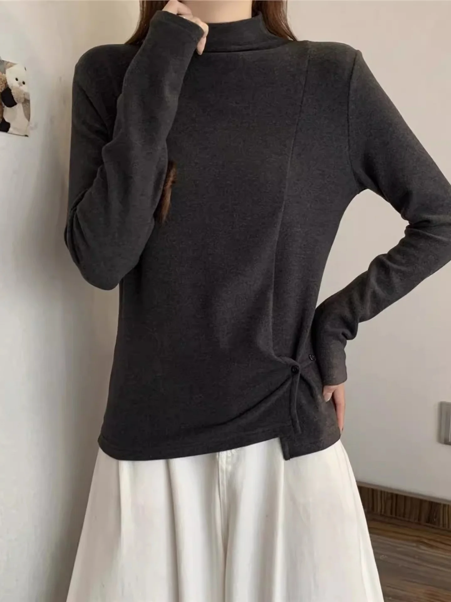 

plus Size Women's Long Sve Thiened f High Collar Slim Fit Base Layer irt T-irt Korean Sle Commute Faion Autum...