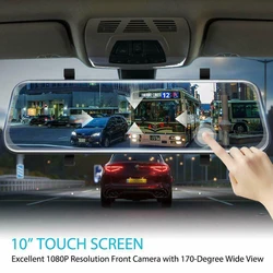 High-definition Car DVR 1080P  Front Rear Dual Dash Cam 10-Inch Touch Screen Video Recorder Loop Recording G-Sensor Affordable