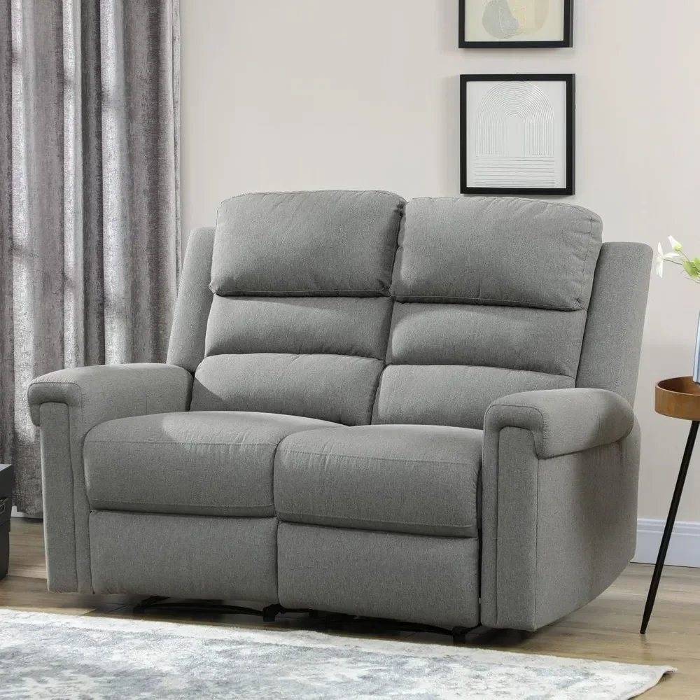 2 Seater Recliner Sofa with Manual Pull Tab, Fabric Reclining Sofa, RV Couch, Home Seating, Gray