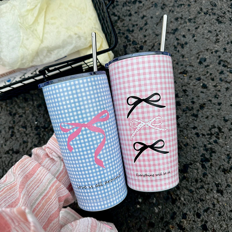 

Cute Bowknot 550ml Thermo Cup For Ice Hot Coffee Tea Beer Juice Sainless Steel Tumbler Water Bottle Kawaii Thermos With Straw