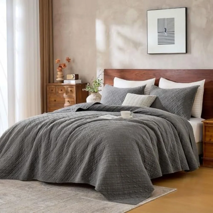 

Quilt Set with Shams Lightweight Quilted Bedspread Coverlet Thin Comforter Bed Cover Vintage Washed Quilted Blanket for All Sea