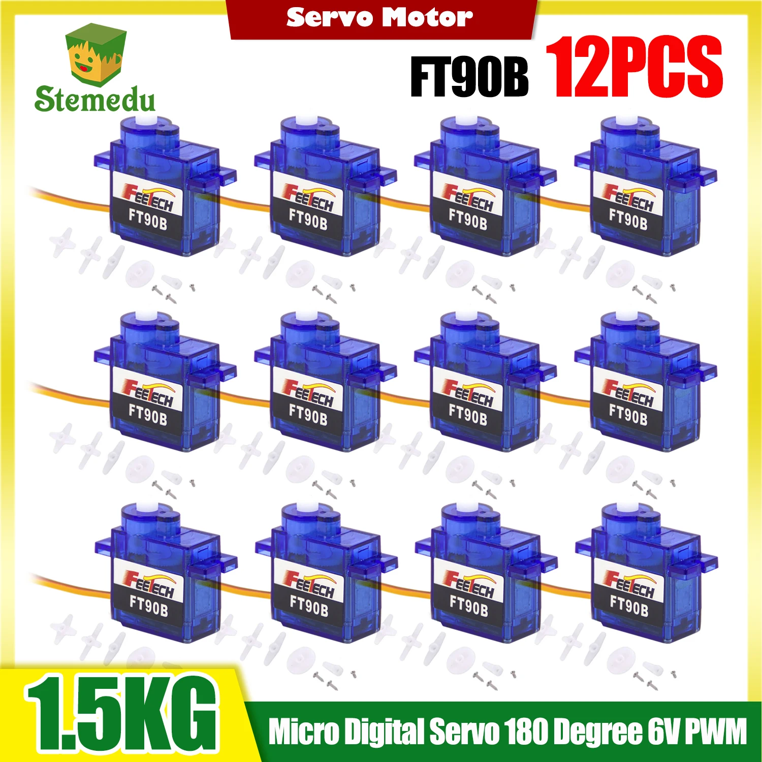 12pcs Feetech FT90B 1.5kg Digital Servo 13g RC Micro Servo 180 Degree Rotation Motor 6V for Arduino Smart Cars and Helicopter