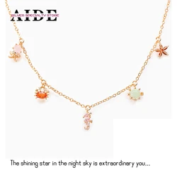 Aide-collares de plata de ley 925 con circonita de color, joyería de moda para la playa, pulpo marino, estrella de mar, Animal, dijes, regalos, 2021