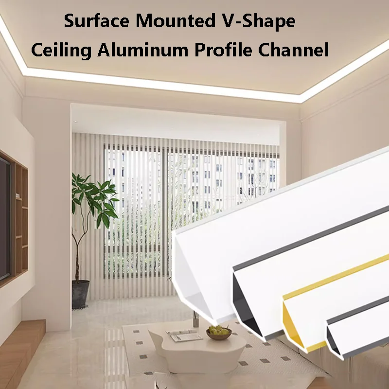 

Surface Mounted V-Shape Ceiling Aluminum Profile Channel Living Room Ceiling Top Corner Luminous Indoor Decor Hard Strip Light