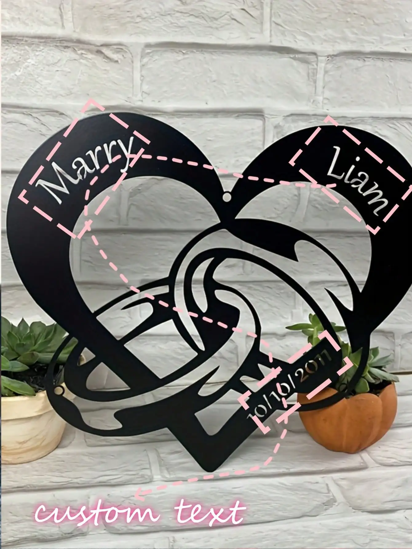 

Personalized Heart Metal Wall Art Couples Name Anniversary Gift