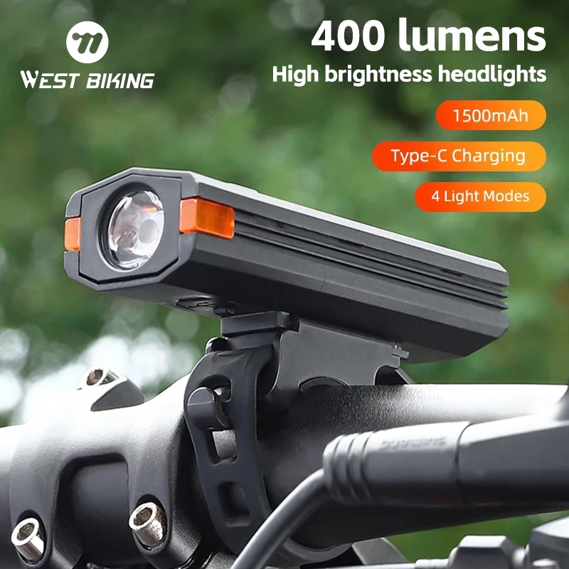 WEST BIKING Bicycle Headlights 400 Lumens Type-c Charging MTB Road Bike Front Lights High Brightness Safe Cycling Flashlights