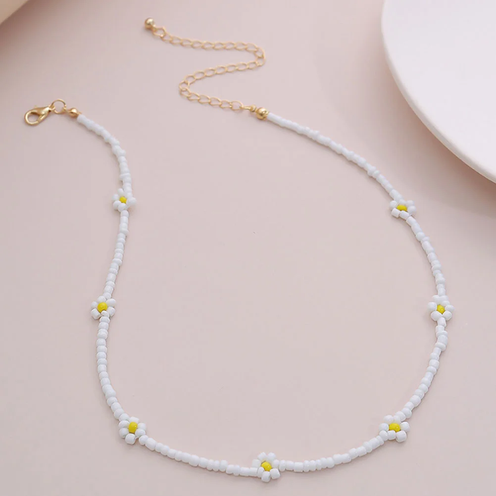 Creative Braided Flower Geometric Necklace Attractive Female Woven Beads Pretty Beach Party Jewelry Clavicle Chain Chic
