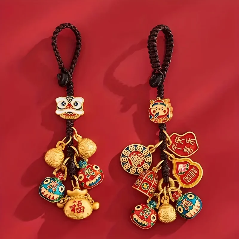 1pc feng shui deus da riqueza chaveiro com pingente pixiu-autêntica antiga dourada três besta engolindo decoração de besta