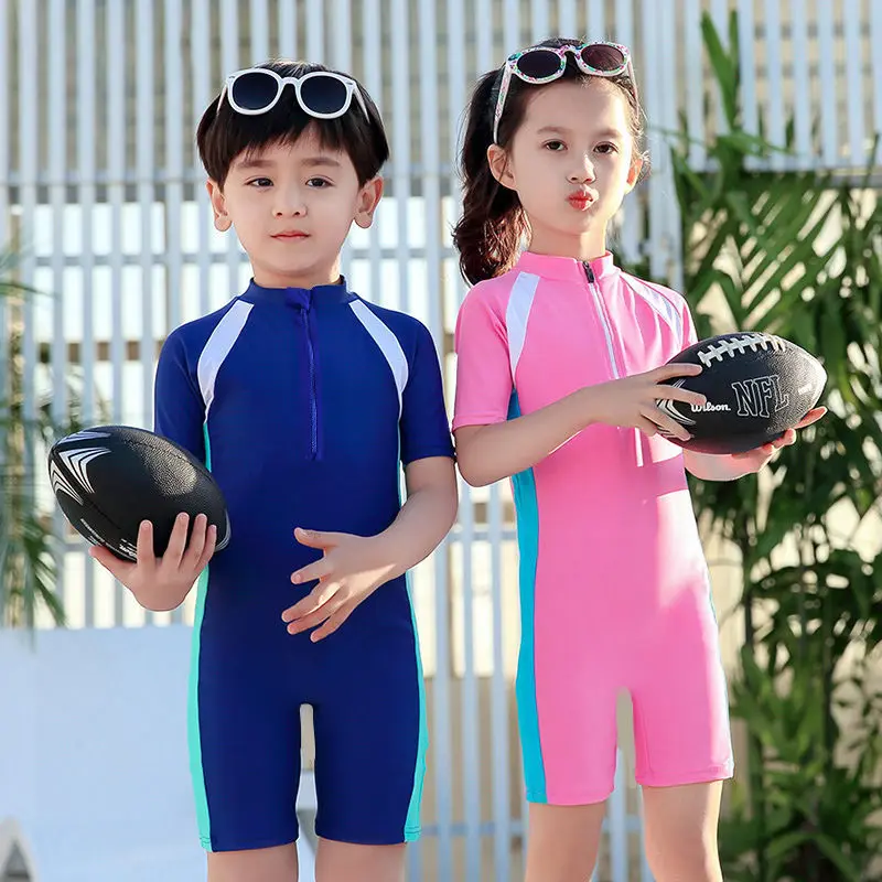 One Piece Rash Guard Swimsuit for Kids, Water Sport, Short Bathing Suits for Girls and Boys, UPF 50 + Sun Protection