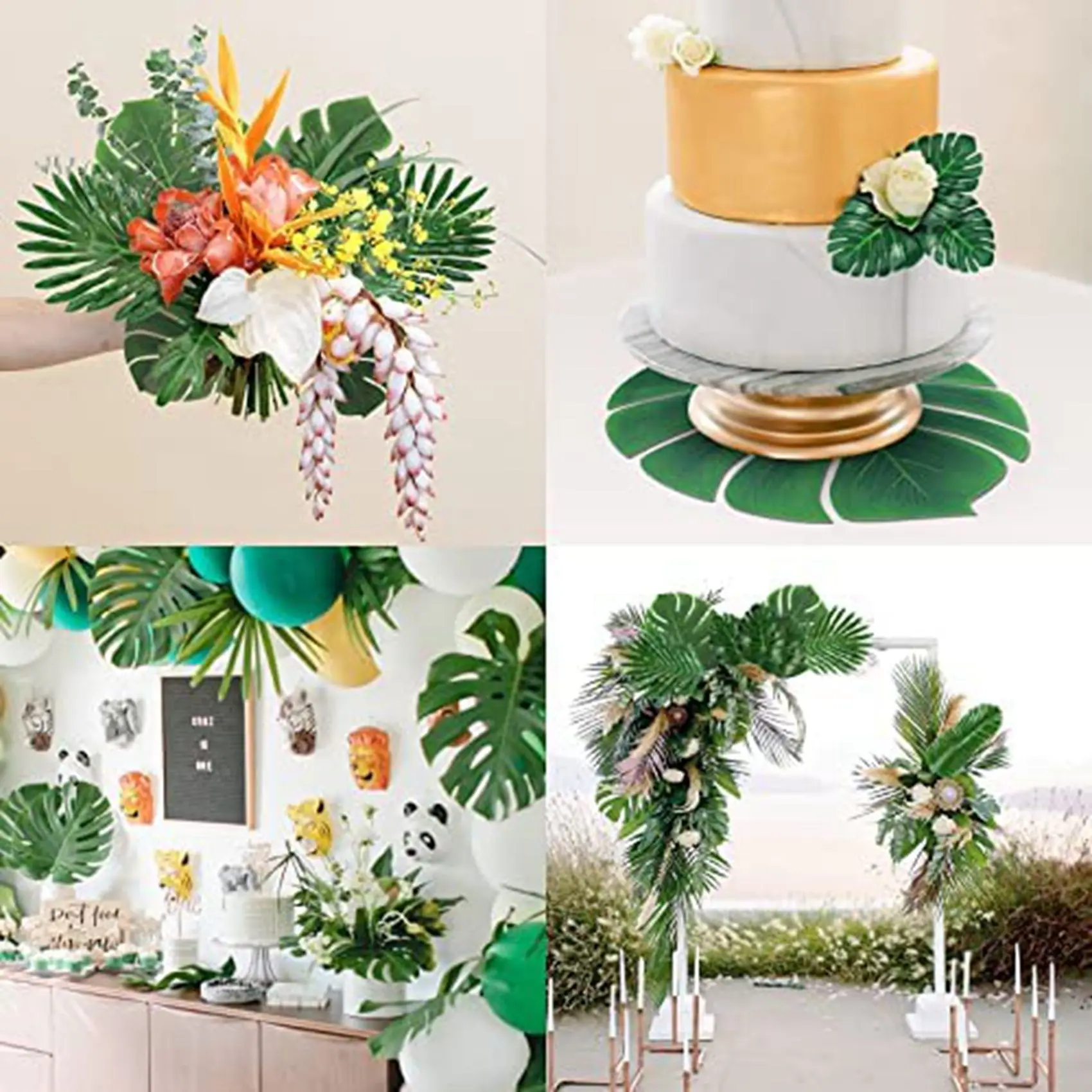 Artificial Palm Leaves Faux Tropical Monstera Leaves with Stems for Hawaiian Luau Party Table Leaf