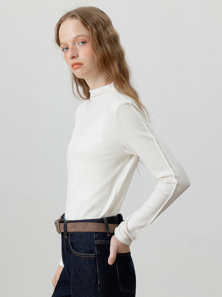 

EGGKA Color Knitted Long Sve f Женская футболка с высоким воротником Slim Fit Base irt Внутренняя одежда на осень