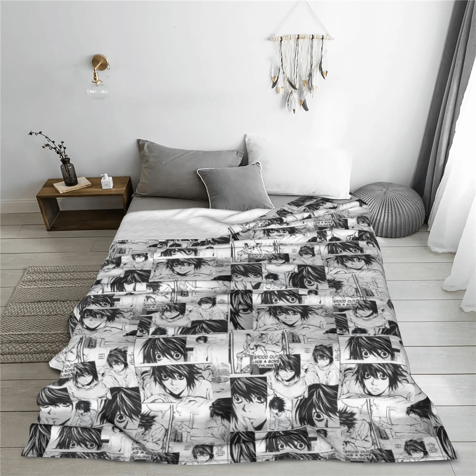 L Lawliet Collage Blanket Anime Deathnotes Japan Manga Wool Funny Warm Throw Blankets for Bedding Lounge Textile Decor