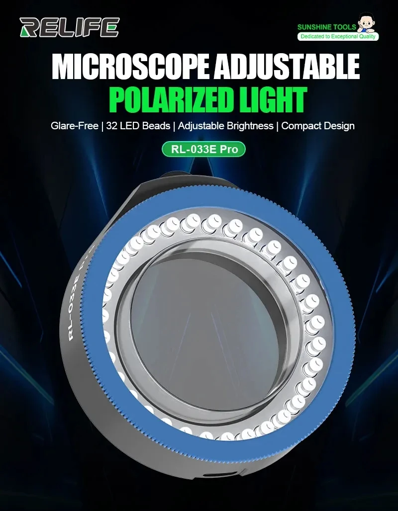 RELIFE RL-033E Pro Dual Polarization Microscope Ring Lamp PCB Soldering Repair Stereo Microscopes Anti Reflective Light Source