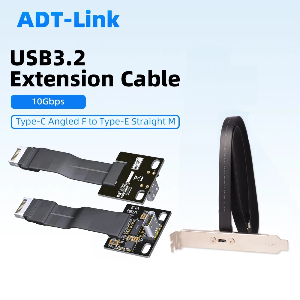 ADT USB 3.2 Gen2x2 Type-C to Type-E Adapter 20Gbps 19/20Pin Motherboard Header Extension Cable with PCI Bracket for Desktop PC F