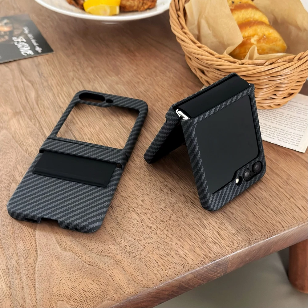 جراب هاتف صلب من ألياف الكربون ، غطاء مفصل وصلة حزام عريض ، Samsung Galaxy Z Flip 6 ، 5 ، 4 ، 3