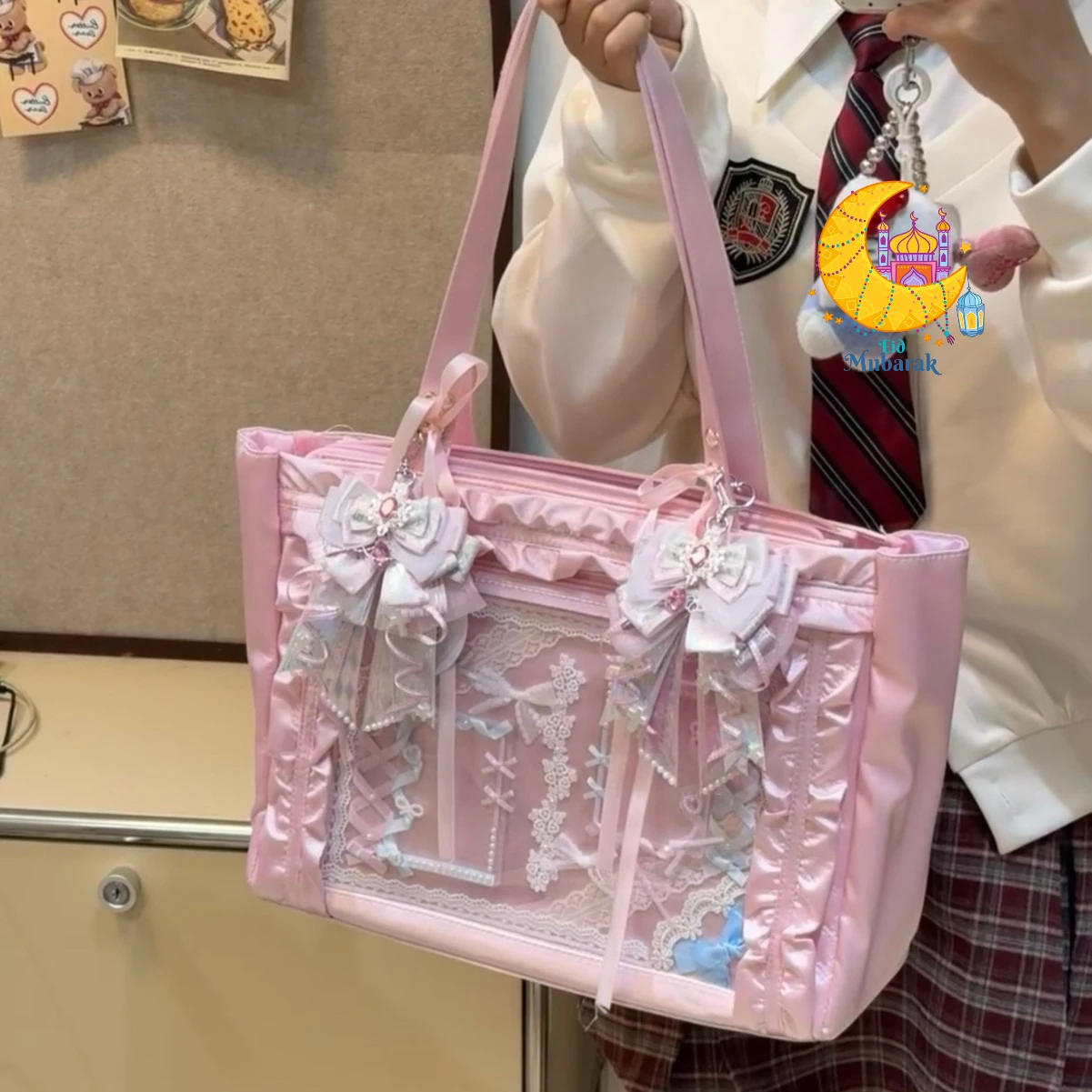 Fashion Design for Girls Y2K Ulzzang Ita Bag Sweet Preppy Style Shoulder Bag for Women Large Capacity Ribbon Bow Tote Bag