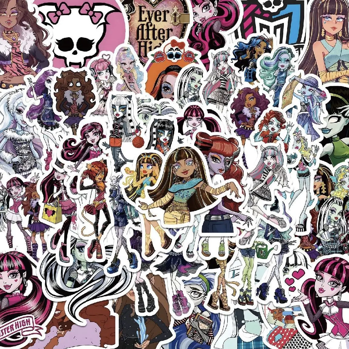 50Pcs Cute Animation Monster High School Graffiti Waterproof Skateboard Travel Suitcase Phone Laptop Luggage Stickers