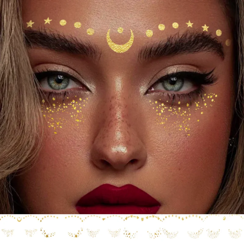

Gold Glitter Eye Stickers Waterproof Long Lasting Transfer Eyebrow Face Tattoo Decals Decorations Festival Party Face Cosmetics