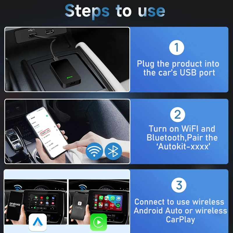 CarlinKit 5.0 2AIR bezprzewodowy Adapter USB CarPlay Android Auto Wireless Box dla Mazda Toyota Mercedes Peugeot Volvo Kia 4 w 1 pudełku