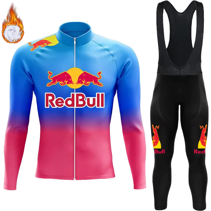 

Cycling Winter Jersey Thermal Men's Suit Red Bull Fleece Man Long Sleeve Sets Set Cycle Clothing Road Bikes Termal Triathlon Bib