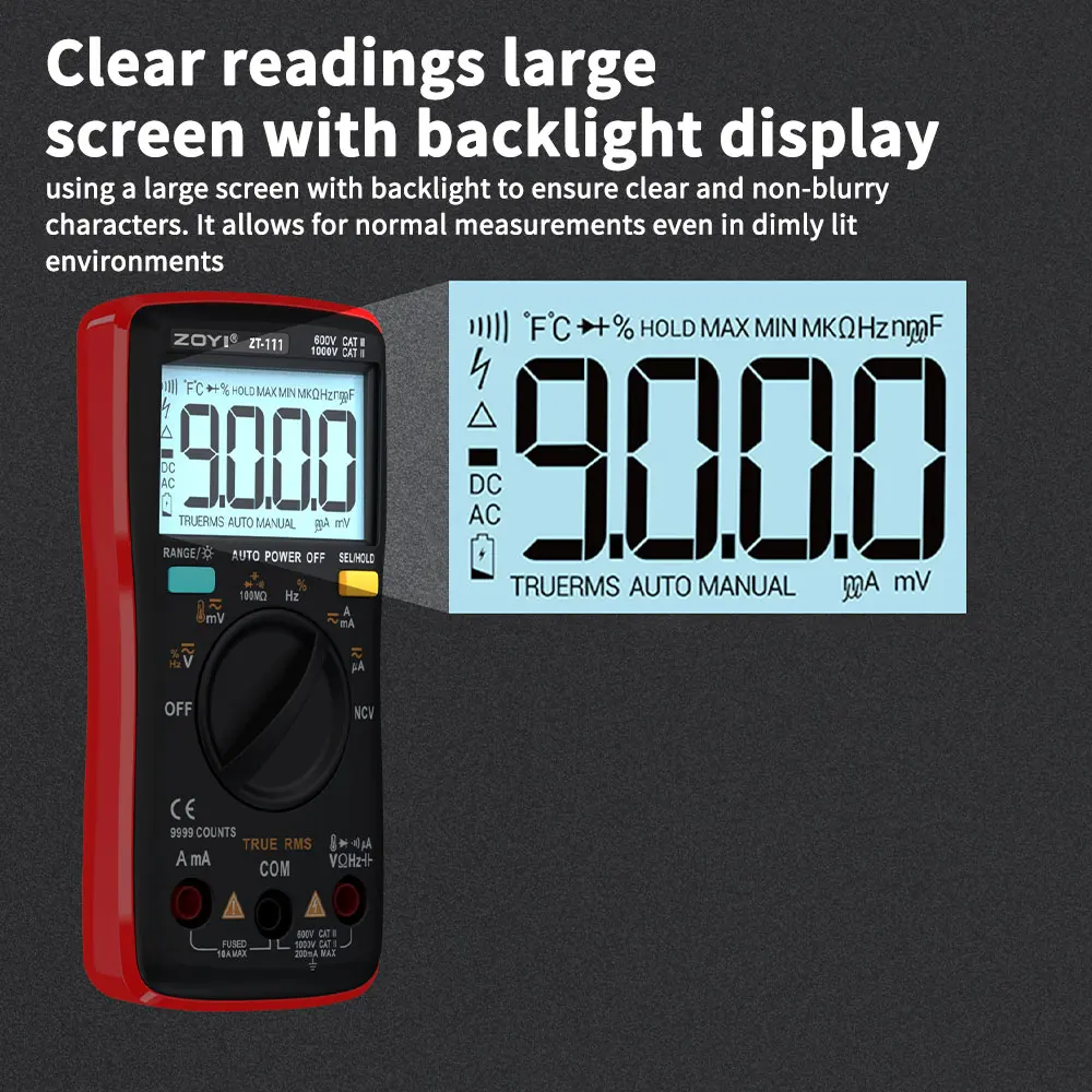 Imagem -06 - Multímetro Digital Anti-burn Alta Precisão Alcance Automático Display Digital Home Compact Zoyi-zt111