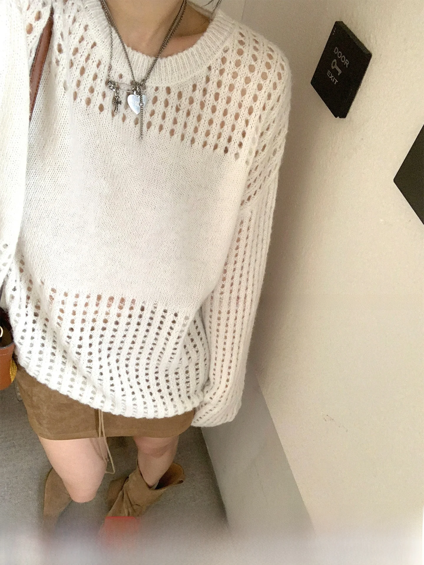 

Женский свитер GV Big Brother с прозрачными вставками и круглым вырезом, осенний, с вырезами, в стиле кэжуал, премиум-класса, для повседневной носки, длинный рукав.