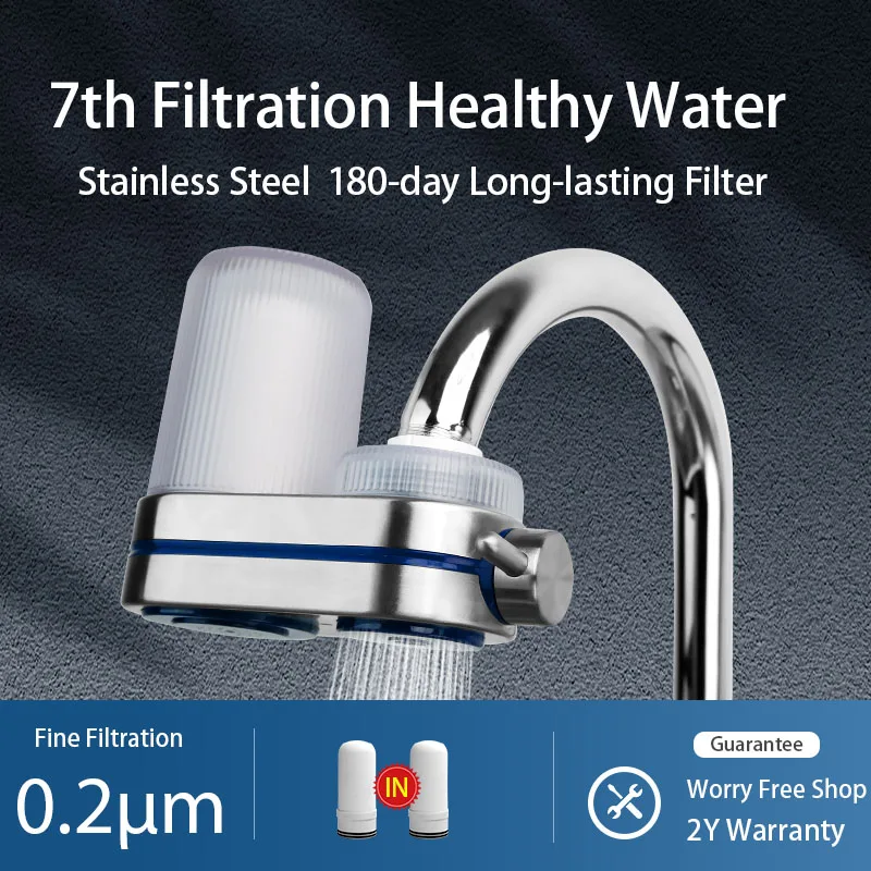 

Faucet Mount Water Filtration System with 2 Filters Faucet Water Filter Kitchen Tap Water Purifier Stainless Steel