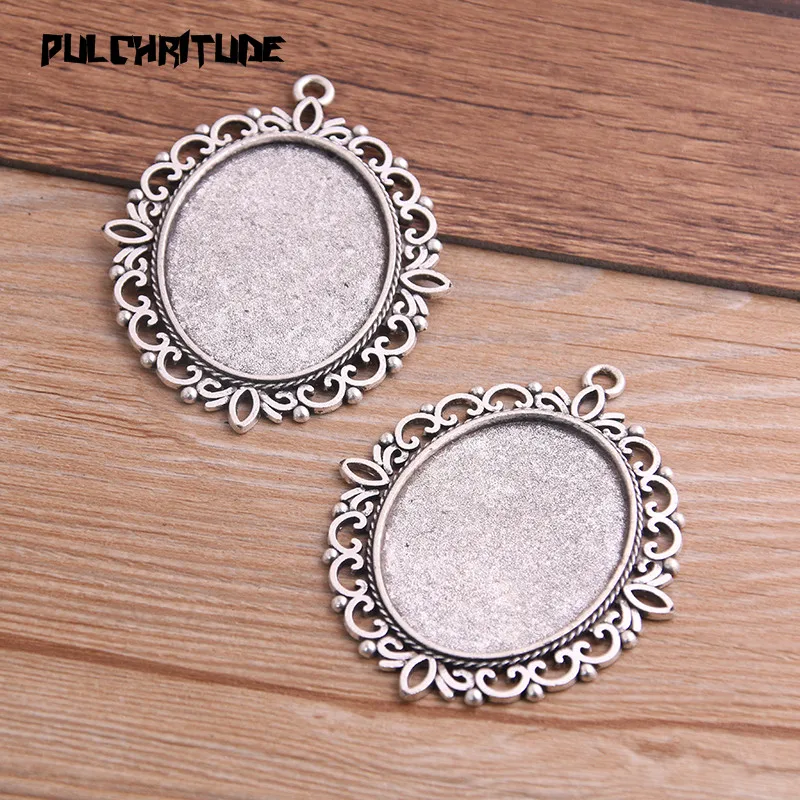2pcs 30*40mm Inner Size Five Color Metal Alloy Simple Oval Cabochon Pendant Setting Jewelry Findings