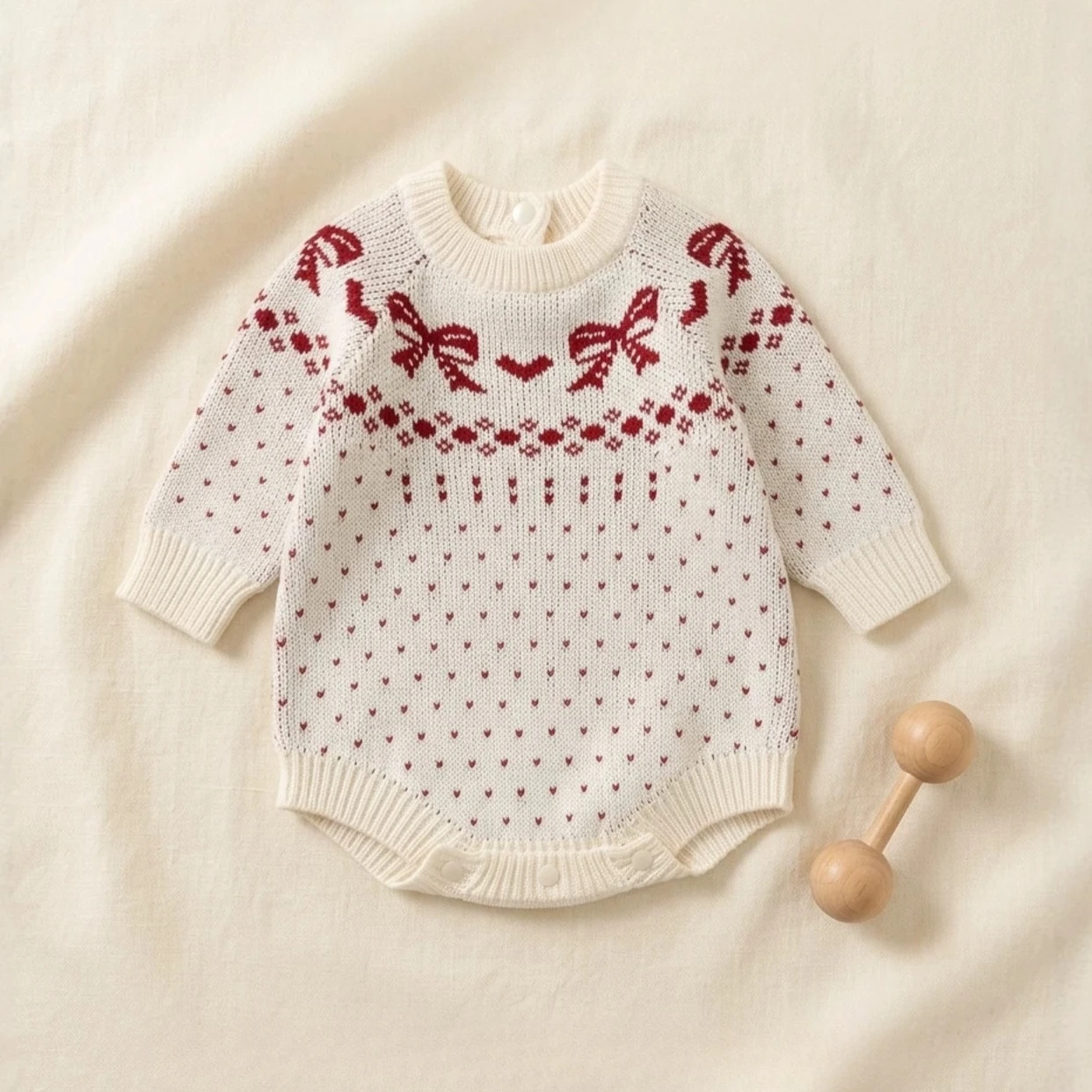 0-24M 100% Cotton Baby Girl Knit Romper Newborn Winter Clothes Long Sleeve Xmas Sweater Bodysuit Cute Outfit