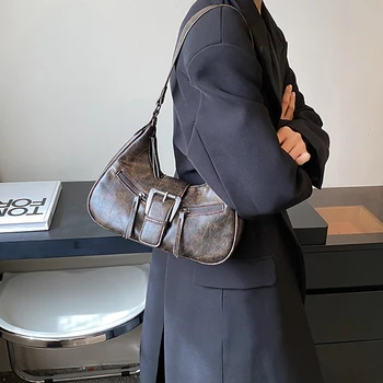 Retro เข็มขัดออกแบบ PU หนังผู้หญิงไหล่กระเป๋า Y2K ขนาดเล็ก Retro ผู้หญิงรักแร้ crossbody กระเป๋าแฟชั่นกระเป๋าถือ-ll