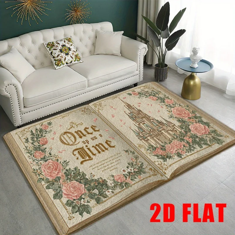 Magical Open Book Fantasy Castle Night Sky Large Area Rug, Enchanted Fairy Tale Book Scene Non-slip Rug for Camping Living Room