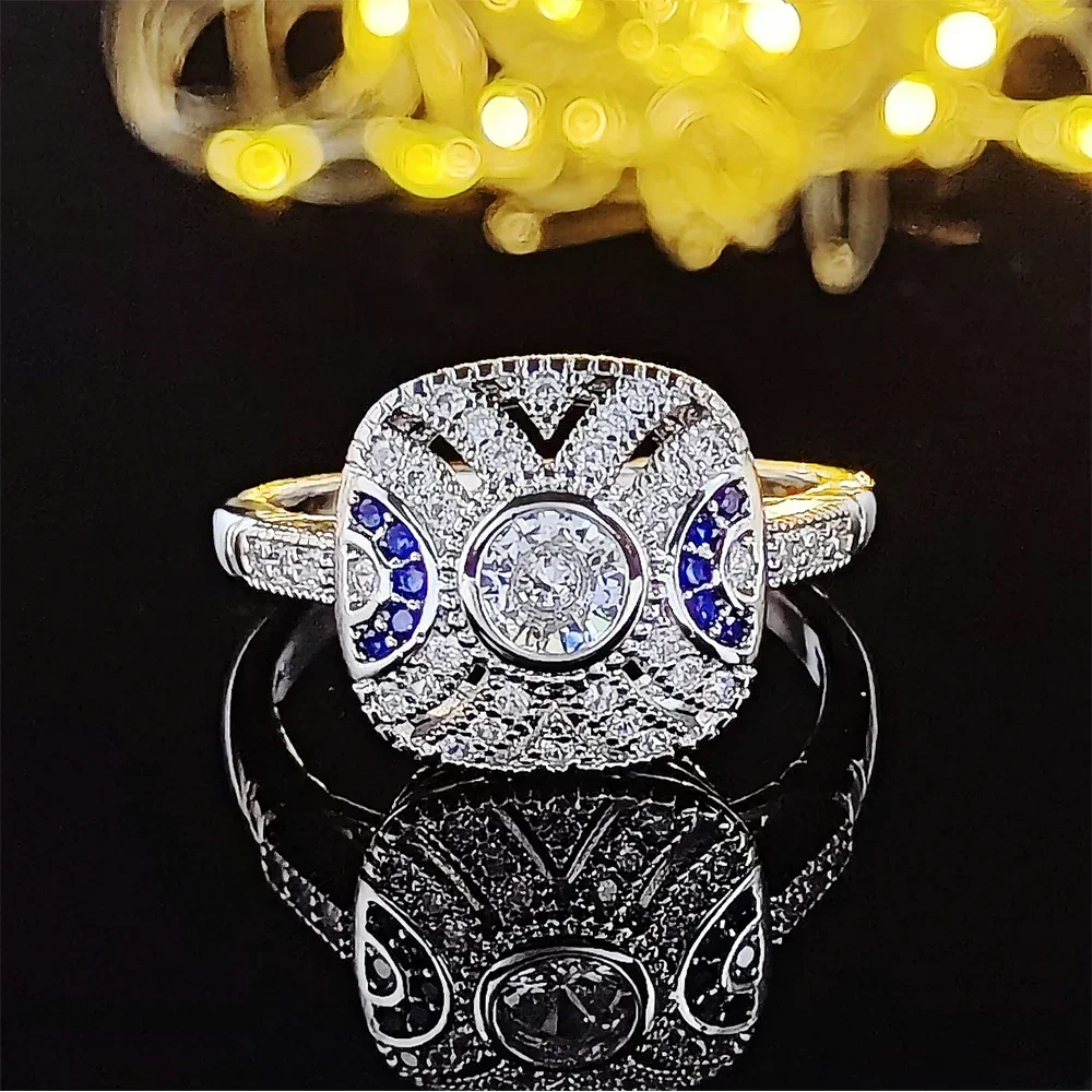 Fashion Jewelry Silver Color New Design  Engagement Rings for Women Sepcial Unique Blue Stone Christmas Gift Jewelry  R5019b