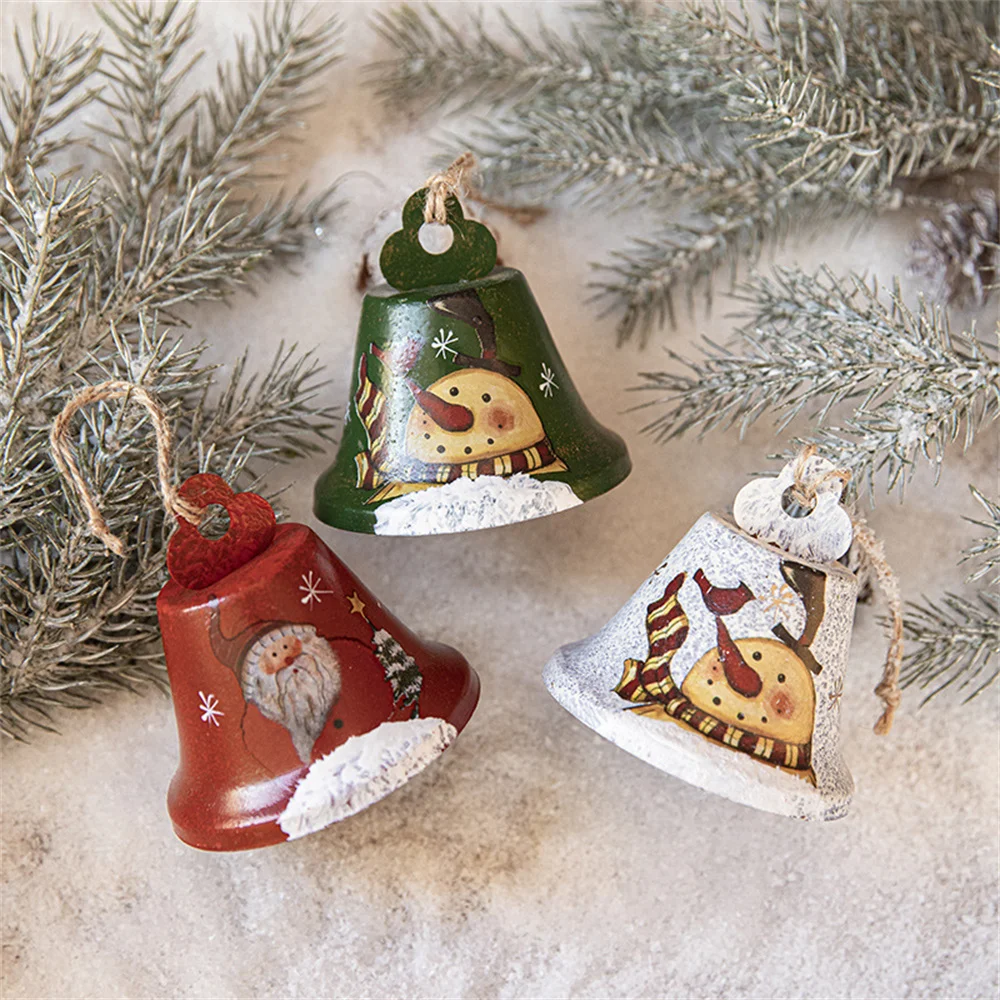 Christmas Decorative Bells Tree Hanging Harmonious Bells Santa Claus Vintage Handmade and Rustic Lucky Christmas Bells Gifts