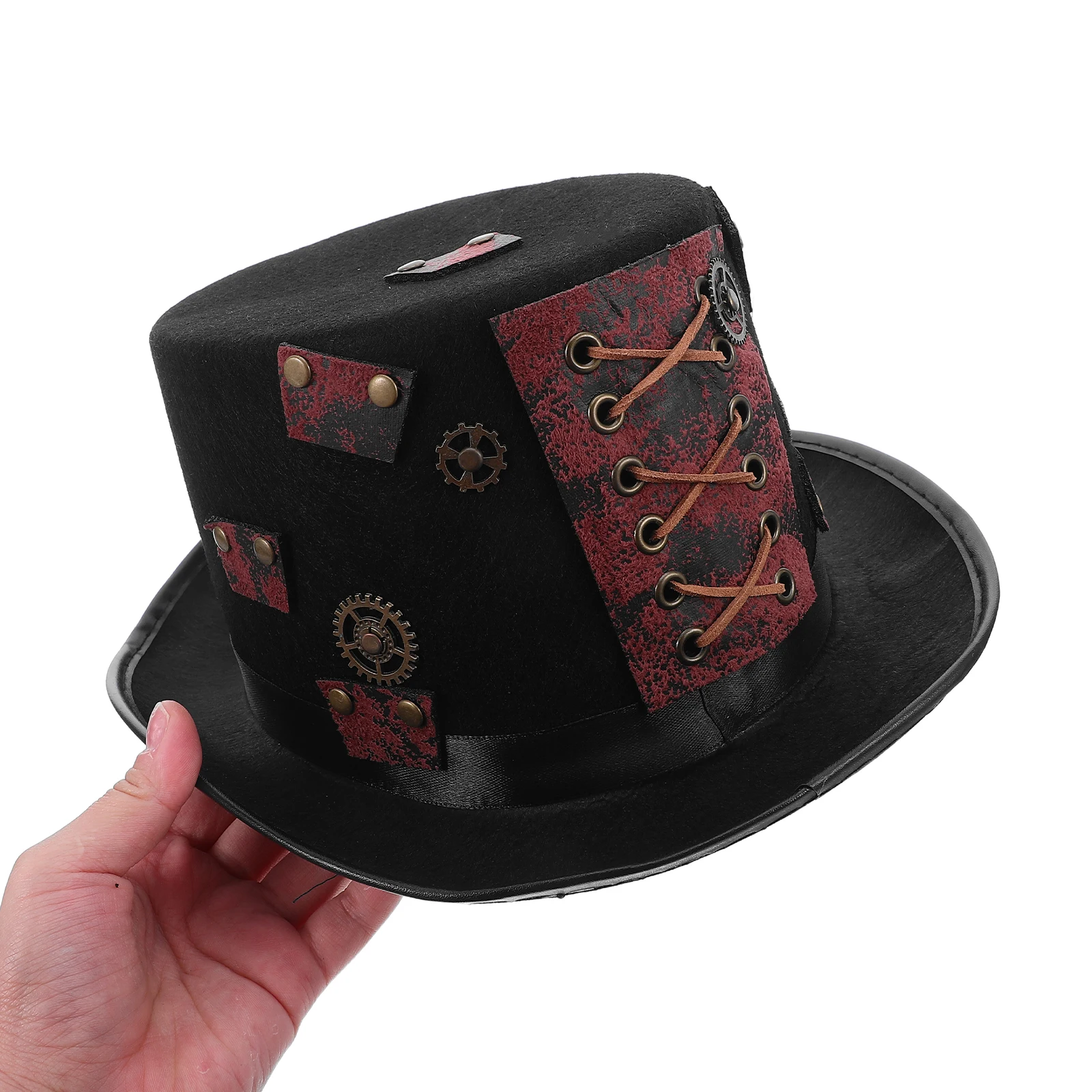 

Vintage Punk Hat Gothic Steampunk Cap Red String Gear Decoration Cosplay Party Masquerade Carnival Halloween Costume