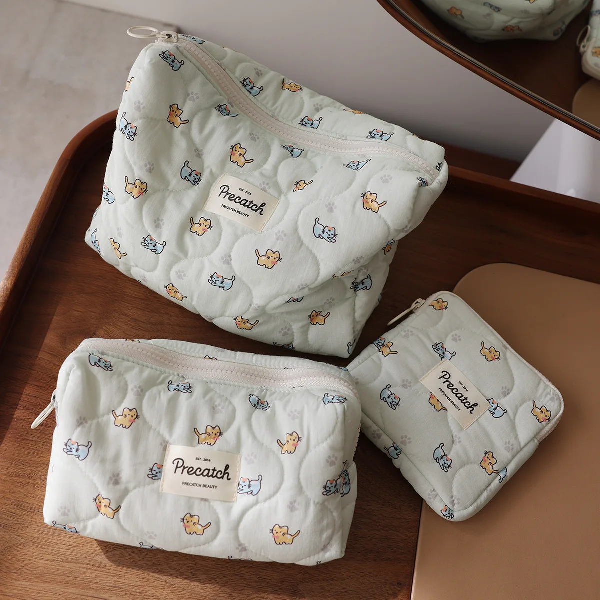 Cute printed cat fresh multi-model storage bag cosmetic bag sanitary napkin physiological bag girls portable small Makeup bag
