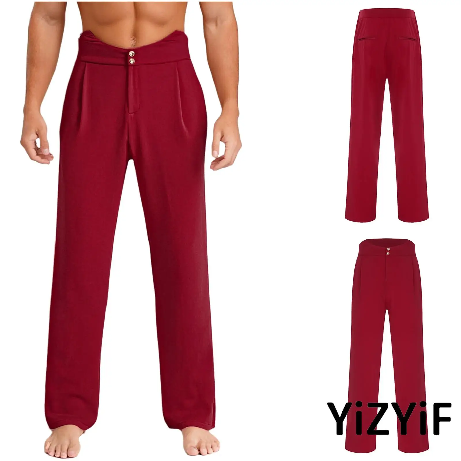 

Mens Latin Ballet Dance Long Pants Back Elastic Band Loose Straight Trousers Latin Dancewear Rumba Tango Salsa Dance Costume